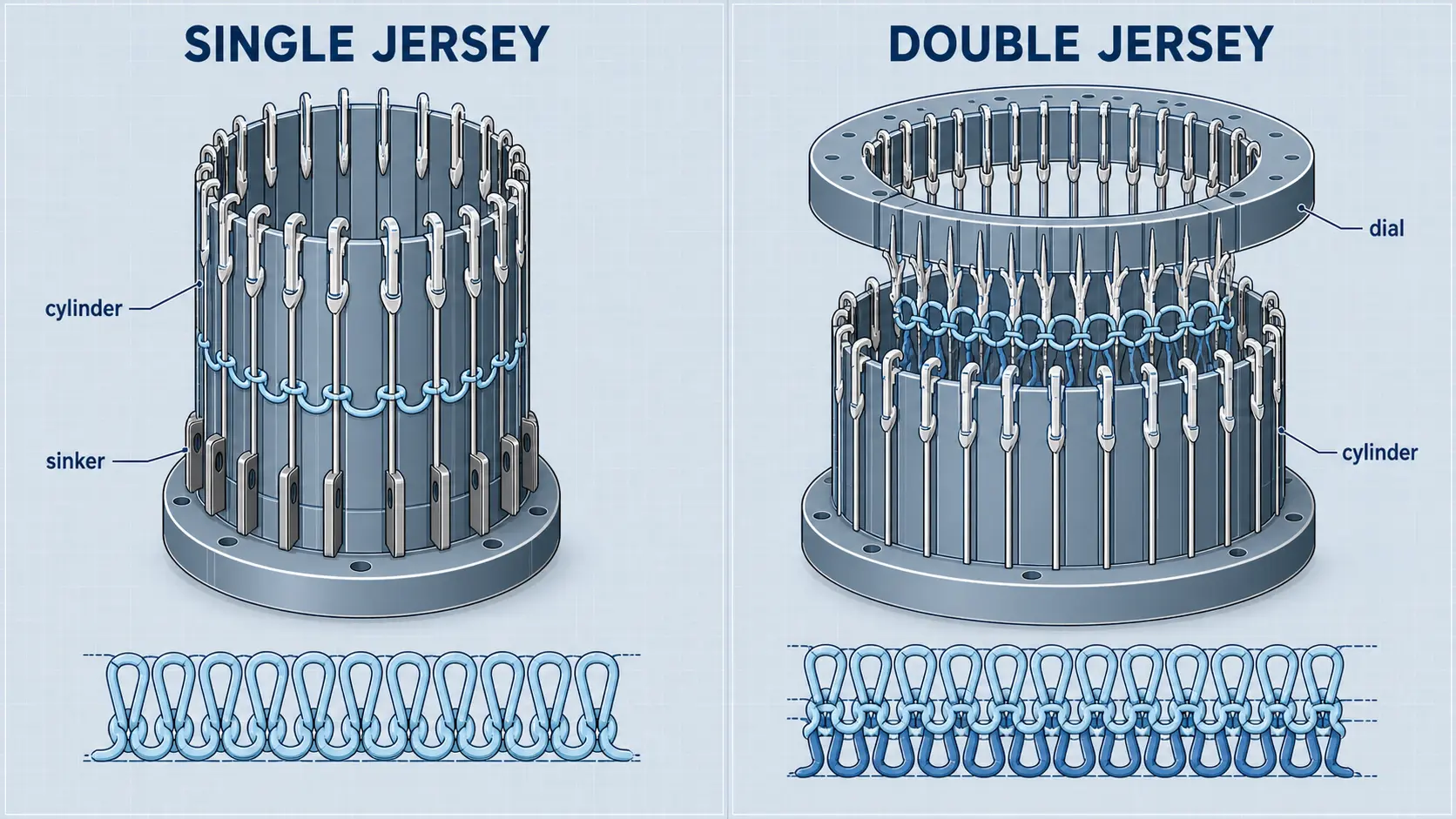 Máquina de tricô de malha simples versus máquina de tricô de malha dupla: Qual é a diferença